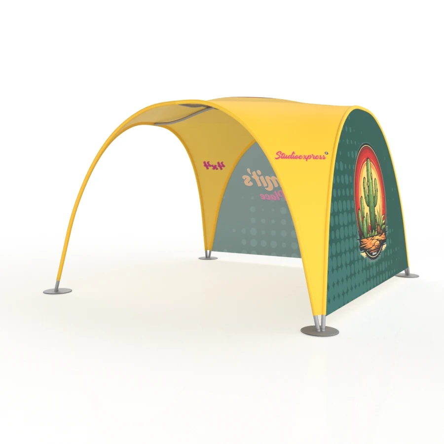 Namiot eventowy Kermits Place 4x4m z nadrukiem – konfiguracja z dwoma ścianami
