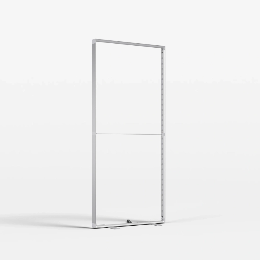 Aluminiowa konstrukcja dwustronnego kasetonu reklamowego Pop Jump w rozmiarze 100x200 cm z widocznym podświetleniem LED