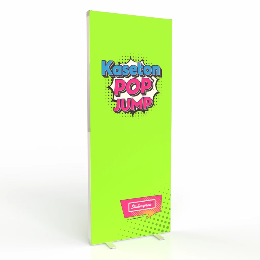 Dwustronny kaseton podświetlany Pop Jump 100x250 cm z krawędziowym oświetleniem LED i wydrukiem tekstylnym