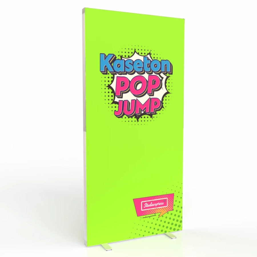 Wolnostojący kaseton reklamowy dwustronny Pop Jump 120x250 cm z jasnym podświetleniem LED i tkaniną napinaną