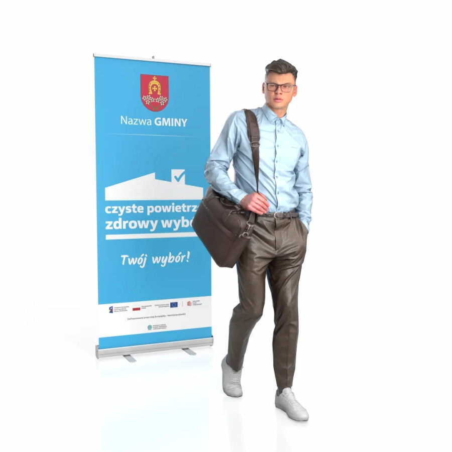 Rollup Reklamowy Rolo Błękit 85x210 cm  | Punkt informacyjny Czyste Powietrze