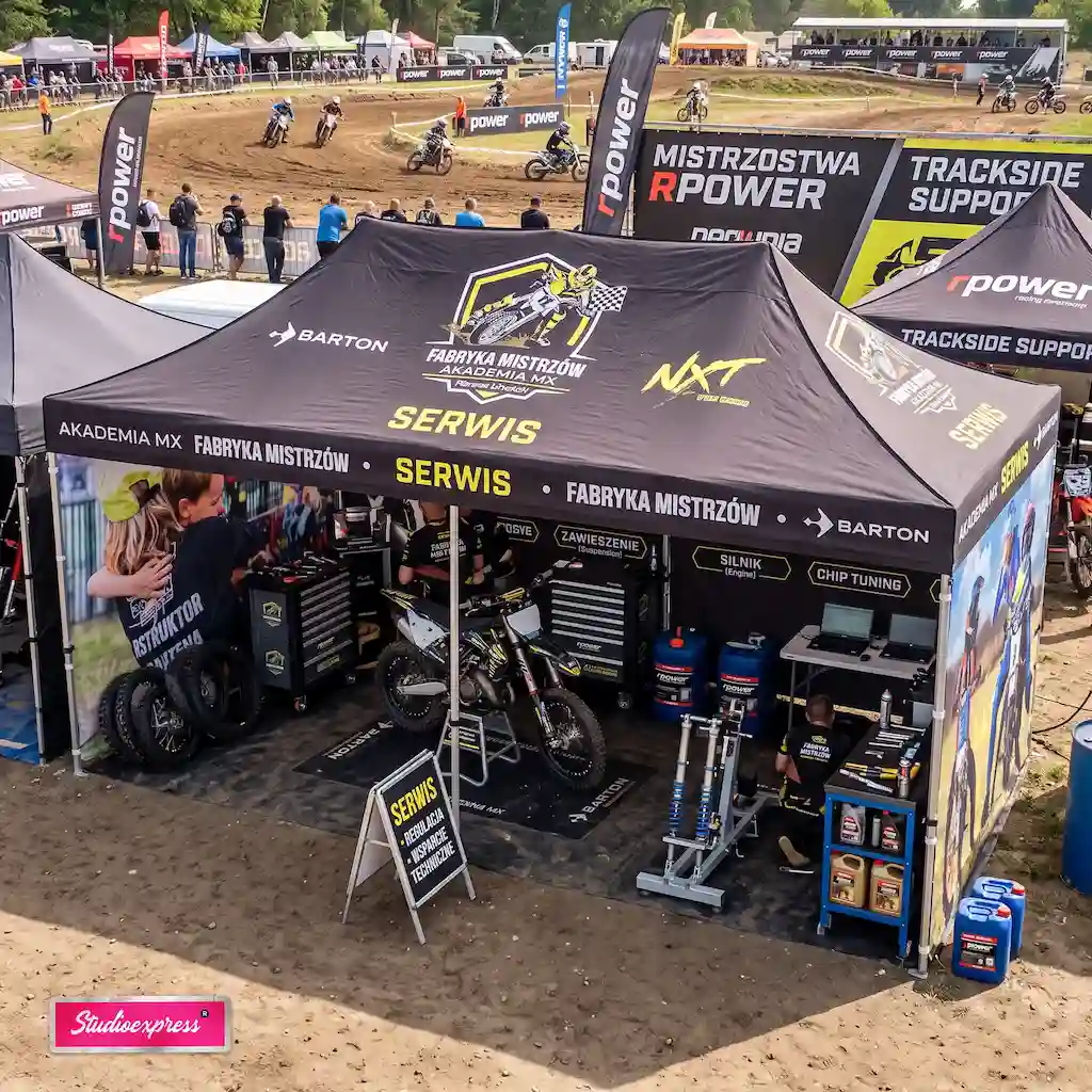 serwis moto pod namiotem 3x6 na wyścigi krorr