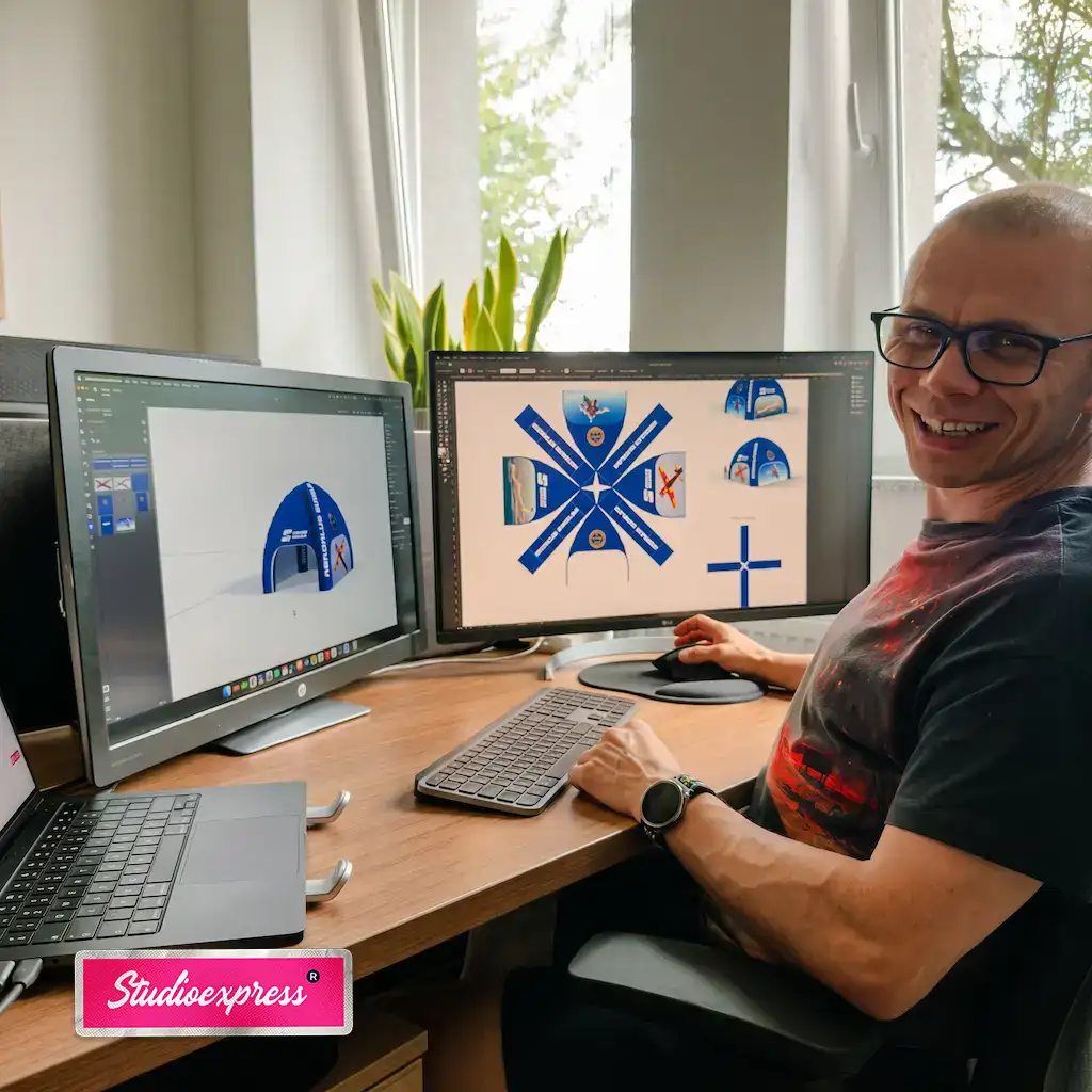 jarek grafik projektuje namiot pająj bokochód dla aero klub suwalski
