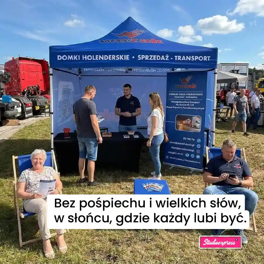 namiot stelażowy 3x3  orient express w zestawie z leżakami i rollup dla firmy Wozak